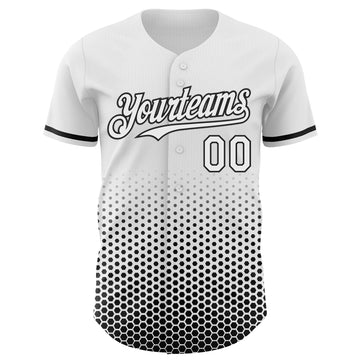 Custom White-Black Geometric Hexagonal Dot Gradient Authentic Baseball Jersey