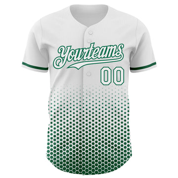 Custom White-Kelly Green Geometric Hexagonal Dot Gradient Authentic Baseball Jersey