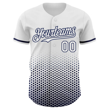 Custom White-Navy Geometric Hexagonal Dot Gradient Authentic Baseball Jersey