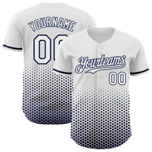 Charger l'image dans la galerie, Custom White-Navy Geometric Hexagonal Dot Gradient Authentic Baseball Jersey

