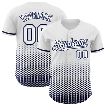 Custom White-Navy Geometric Hexagonal Dot Gradient Authentic Baseball Jersey