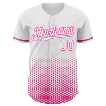 Custom White-Pink Geometric Hexagonal Dot Gradient Authentic Baseball Jersey