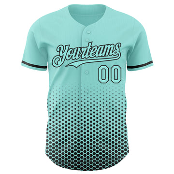 Custom Ice Blue-Black Geometric Hexagonal Dot Gradient Authentic Baseball Jersey