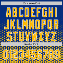 Charger l'image dans la galerie, Custom Royal Gold-White Geometric Hexagonal Dot Gradient Authentic Baseball Jersey
