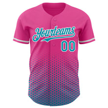 Charger l'image dans la galerie, Custom Pink Teal-White Geometric Hexagonal Dot Gradient Authentic Baseball Jersey
