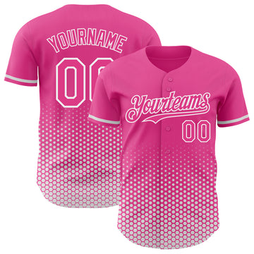 Custom Pink-White Geometric Hexagonal Dot Gradient Authentic Baseball Jersey