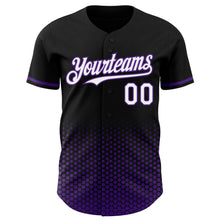 Charger l'image dans la galerie, Custom Black White-Purple Geometric Hexagonal Dot Gradient Authentic Baseball Jersey
