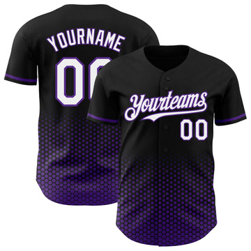Custom Black White-Purple Geometric Hexagonal Dot Gradient Authentic Baseball Jersey