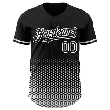 Custom Black-White Geometric Hexagonal Dot Gradient Authentic Baseball Jersey