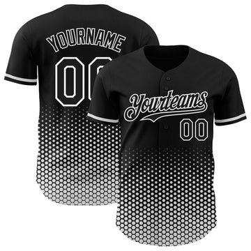 Custom Black-White Geometric Hexagonal Dot Gradient Authentic Baseball Jersey