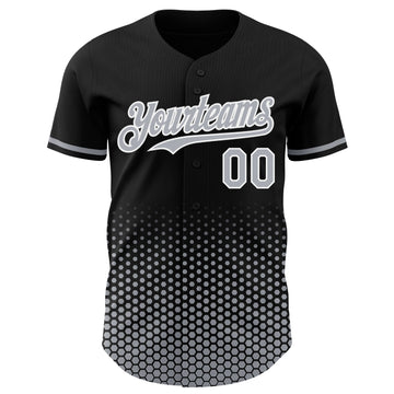 Custom Black Gray-White Geometric Hexagonal Dot Gradient Authentic Baseball Jersey