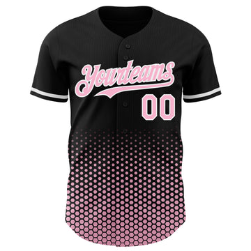 Custom Black Light Pink-White Geometric Hexagonal Dot Gradient Authentic Baseball Jersey