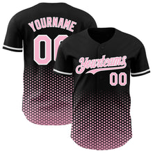 Charger l'image dans la galerie, Custom Black Light Pink-White Geometric Hexagonal Dot Gradient Authentic Baseball Jersey
