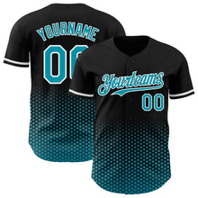 Charger l'image dans la galerie, Custom Black Teal-White Geometric Hexagonal Dot Gradient Authentic Baseball Jersey
