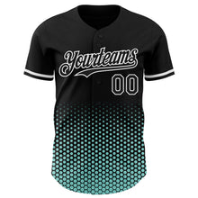 Charger l'image dans la galerie, Custom Black Ice Blue-White Geometric Hexagonal Dot Gradient Authentic Baseball Jersey
