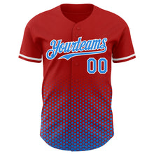 Charger l'image dans la galerie, Custom Red Electric Blue-White Geometric Hexagonal Dot Gradient Authentic Baseball Jersey
