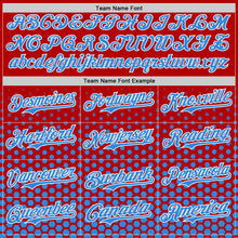 Charger l'image dans la galerie, Custom Red Electric Blue-White Geometric Hexagonal Dot Gradient Authentic Baseball Jersey
