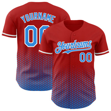 Custom Red Electric Blue-White Geometric Hexagonal Dot Gradient Authentic Baseball Jersey