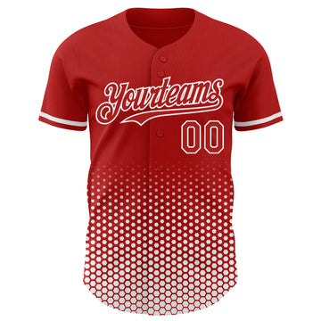 Custom Red-White Geometric Hexagonal Dot Gradient Authentic Baseball Jersey