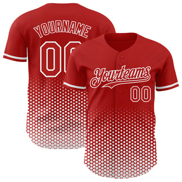 Custom Red-White Geometric Hexagonal Dot Gradient Authentic Baseball Jersey