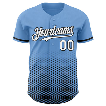 Custom Light Blue White-Black Geometric Hexagonal Dot Gradient Authentic Baseball Jersey