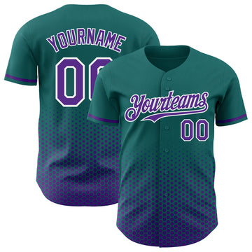 Custom Teal Purple-White Geometric Hexagonal Dot Gradient Authentic Baseball Jersey