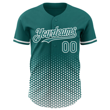 Custom Teal-White Geometric Hexagonal Dot Gradient Authentic Baseball Jersey