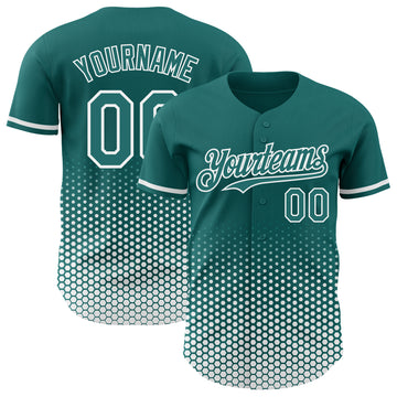 Custom Teal-White Geometric Hexagonal Dot Gradient Authentic Baseball Jersey