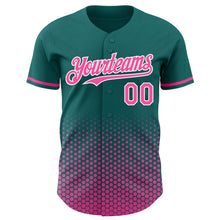 Charger l'image dans la galerie, Custom Teal Pink-White Geometric Hexagonal Dot Gradient Authentic Baseball Jersey
