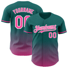 Charger l'image dans la galerie, Custom Teal Pink-White Geometric Hexagonal Dot Gradient Authentic Baseball Jersey
