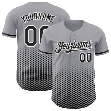 Custom Gray Black-White Geometric Hexagonal Dot Gradient Authentic Baseball Jersey