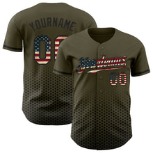 Charger l'image dans la galerie, Custom Olive Vintage USA Flag-Black Geometric Hexagonal Dot Gradient Authentic Baseball Jersey
