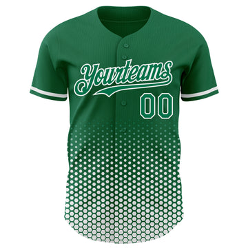 Custom Kelly Green-White Geometric Hexagonal Dot Gradient Authentic Baseball Jersey