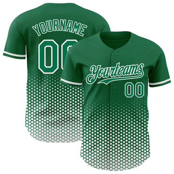 Custom Kelly Green-White Geometric Hexagonal Dot Gradient Authentic Baseball Jersey