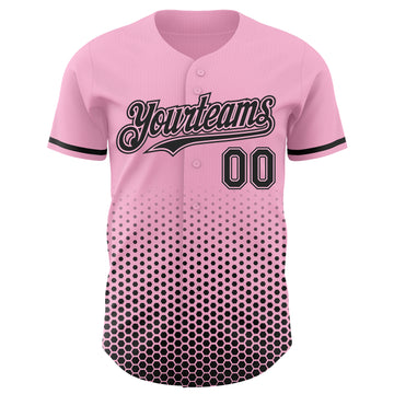 Custom Light Pink-Black Geometric Hexagonal Dot Gradient Authentic Baseball Jersey