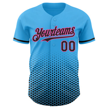Custom Sky Blue Black-Pink Geometric Hexagonal Dot Gradient Authentic Baseball Jersey