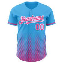 Charger l'image dans la galerie, Custom Sky Blue Pink-White Geometric Hexagonal Dot Gradient Authentic Baseball Jersey
