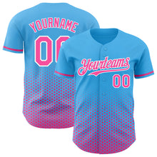 Charger l'image dans la galerie, Custom Sky Blue Pink-White Geometric Hexagonal Dot Gradient Authentic Baseball Jersey
