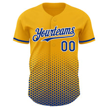 Charger l'image dans la galerie, Custom Gold Royal-White Geometric Hexagonal Dot Gradient Authentic Baseball Jersey
