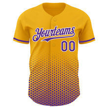 Charger l'image dans la galerie, Custom Gold Purple-White Geometric Hexagonal Dot Gradient Authentic Baseball Jersey
