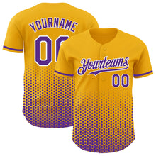 Charger l'image dans la galerie, Custom Gold Purple-White Geometric Hexagonal Dot Gradient Authentic Baseball Jersey
