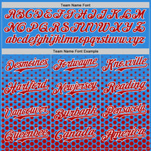 Charger l'image dans la galerie, Custom Electric Blue Red-White Geometric Hexagonal Dot Gradient Authentic Baseball Jersey
