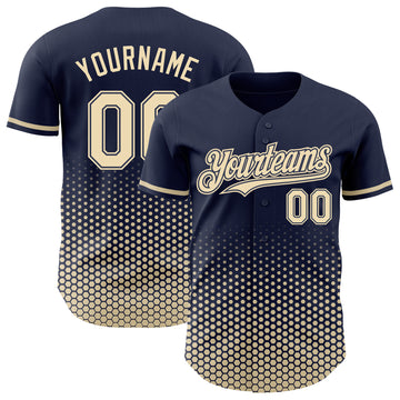 Custom Navy-Cream Geometric Hexagonal Dot Gradient Authentic Baseball Jersey
