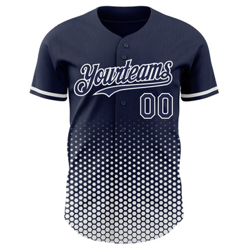 Custom Navy-White Geometric Hexagonal Dot Gradient Authentic Baseball Jersey