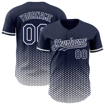 Custom Navy-White Geometric Hexagonal Dot Gradient Authentic Baseball Jersey
