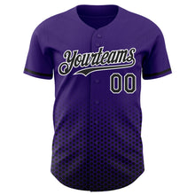 Charger l'image dans la galerie, Custom Purple Black-White Geometric Hexagonal Dot Gradient Authentic Baseball Jersey
