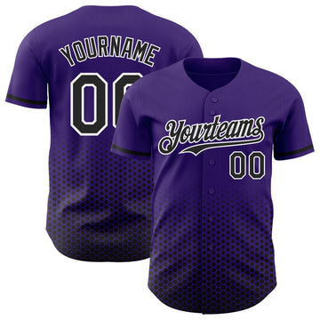Custom Purple Black-White Geometric Hexagonal Dot Gradient Authentic Baseball Jersey