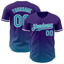 Charger l'image dans la galerie, Custom Purple Teal-White Geometric Hexagonal Dot Gradient Authentic Baseball Jersey
