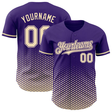 Custom Purple-Cream Geometric Hexagonal Dot Gradient Authentic Baseball Jersey