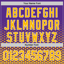 Charger l'image dans la galerie, Custom Purple Gold-White Geometric Hexagonal Dot Gradient Authentic Baseball Jersey
